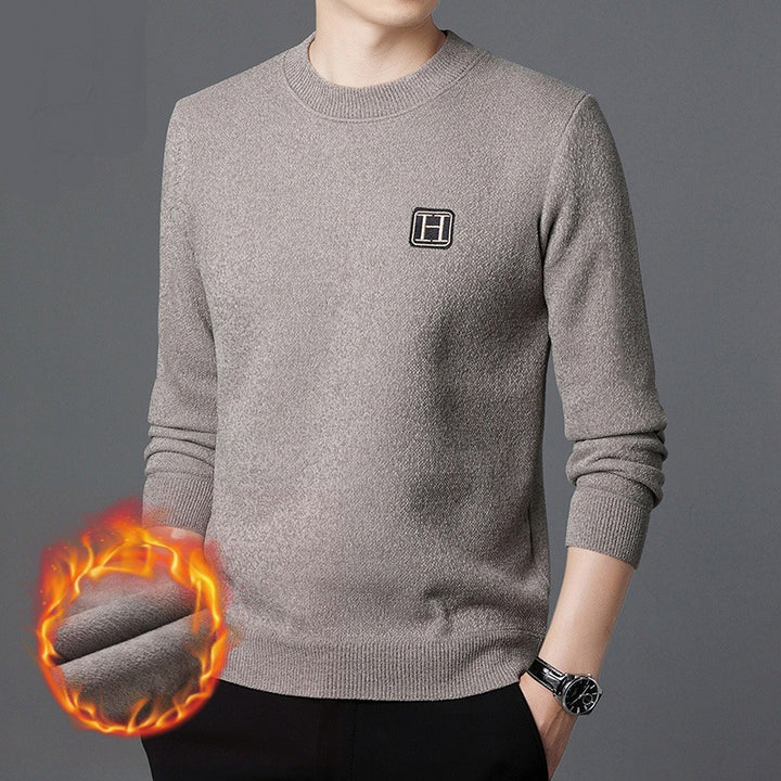 Men's Fine Thermal Crew Neck Pullover made of warming Microfleece with Slim Fit and Logo Patch Mune Fashion