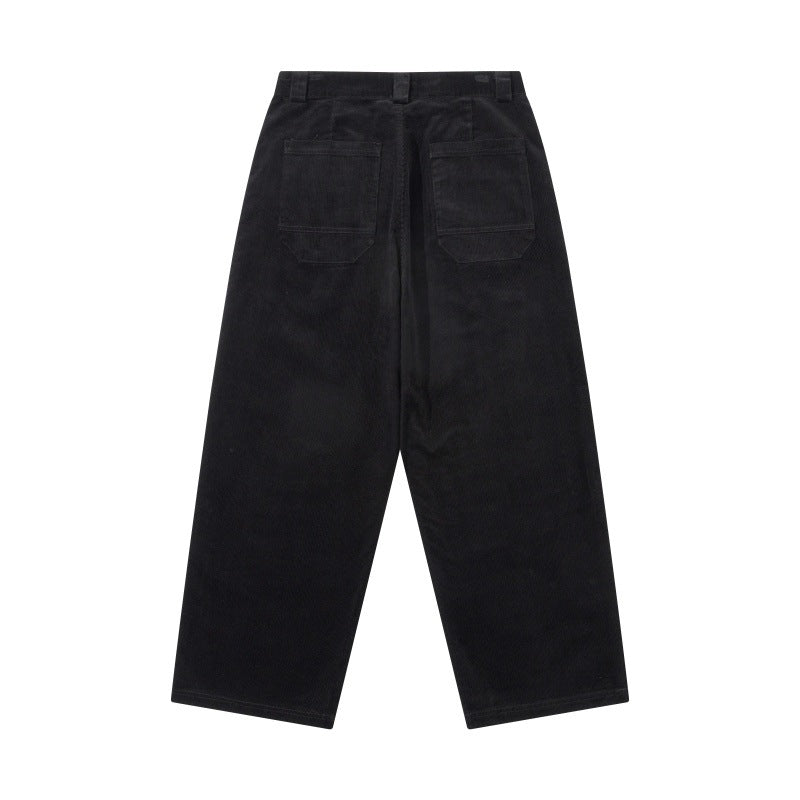 Men's Wide Cord Pants with Pleats, High Waist and Straight Leg Mune Fashion