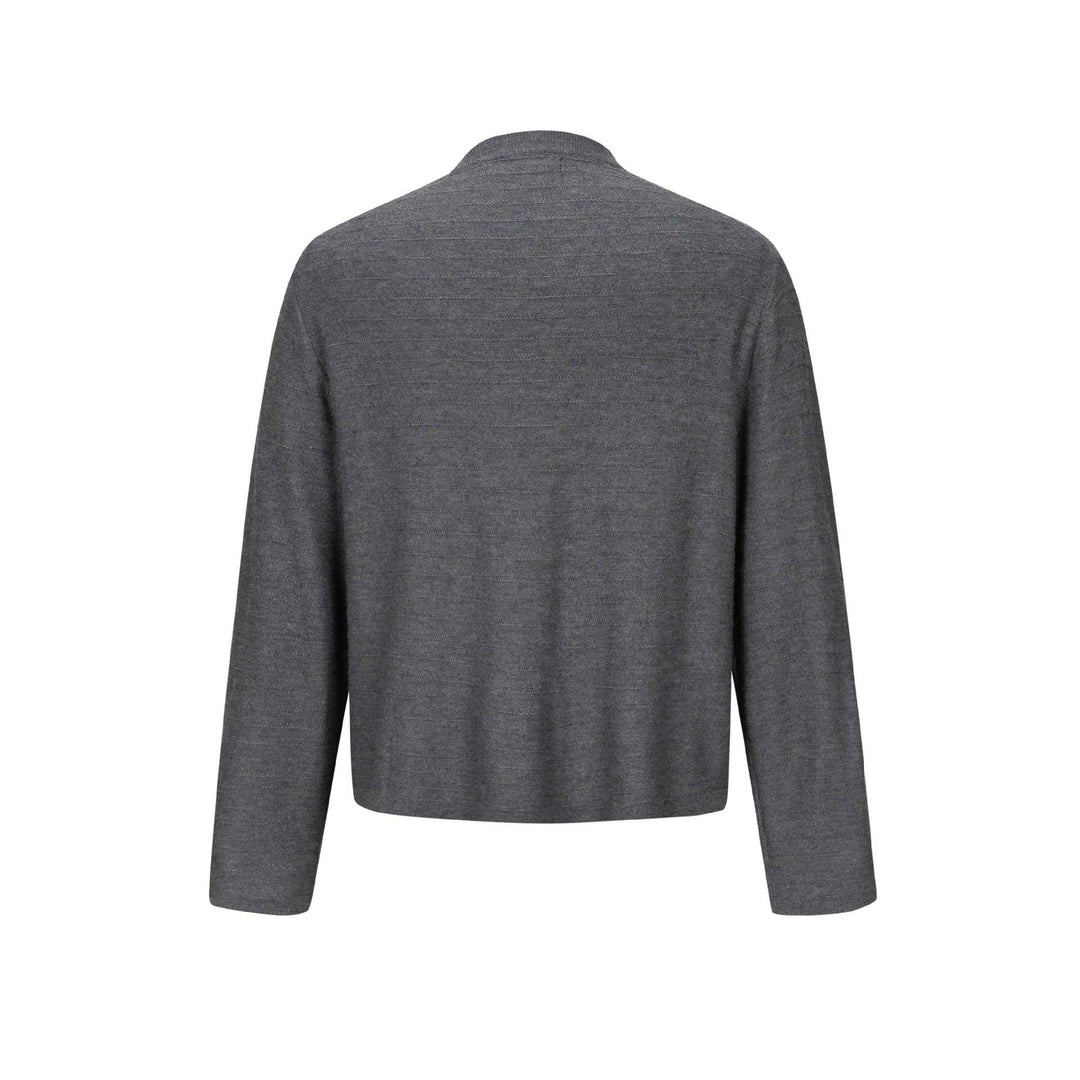 Unisex fine knit crew neck pullover with fine vertical texture and straight hem Mune Fashion