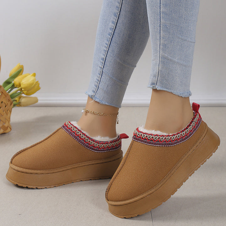 Women Padded Cozy House Slippers with Soft Teddy Lining, Non-Slip Platform Sole and Decorative Collar Mune Fashion