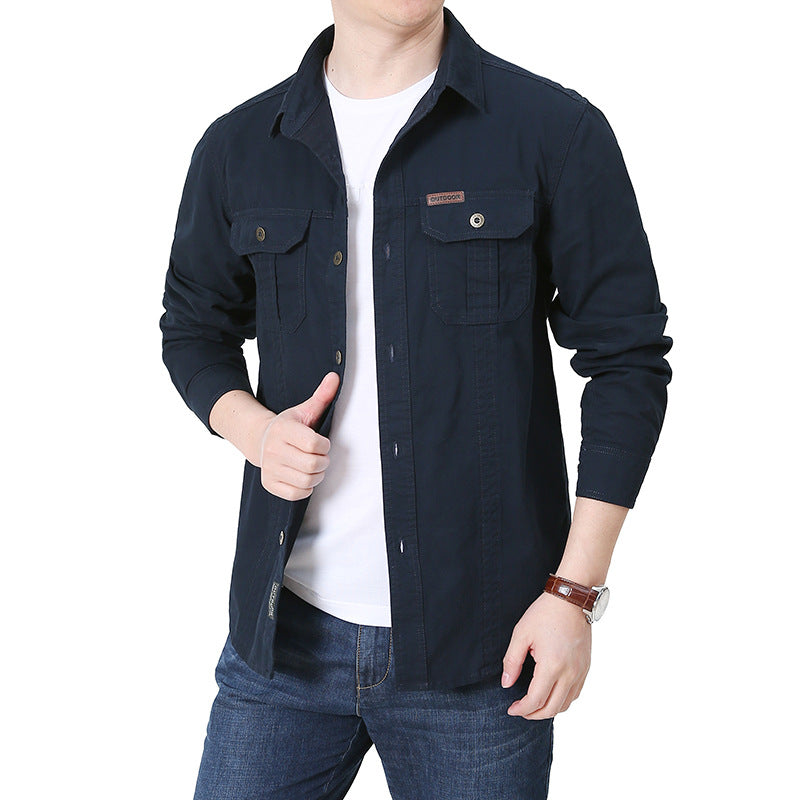 Men's Cotton Canvas Shirt Jacket in Utility Style with Chest Patch Pockets Mune Fashion