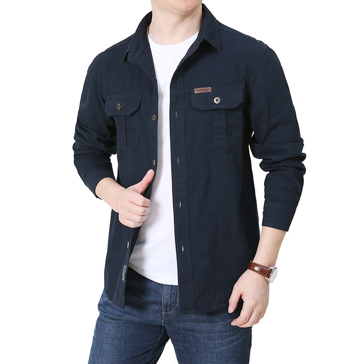 Men's Cotton Canvas Shirt Jacket in Utility Style with Chest Patch Pockets Mune Fashion