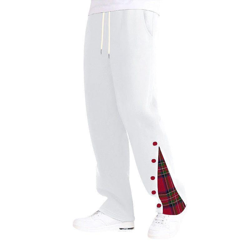 Unisex wide Relax joggers with side snap button placket and checkered insert Mune Fashion