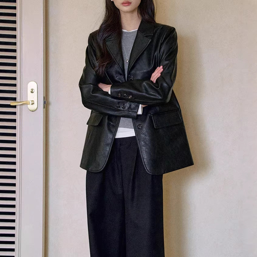 Women's Fashionable Leather Blazer Mune Fashion