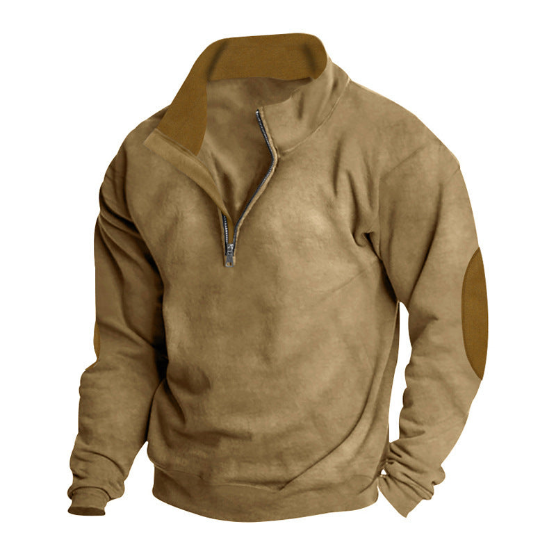 Men's nano comfort pullover with short zipper, stand-up collar, reinforced elbow patches, and brushed inner lining Mune Fashion