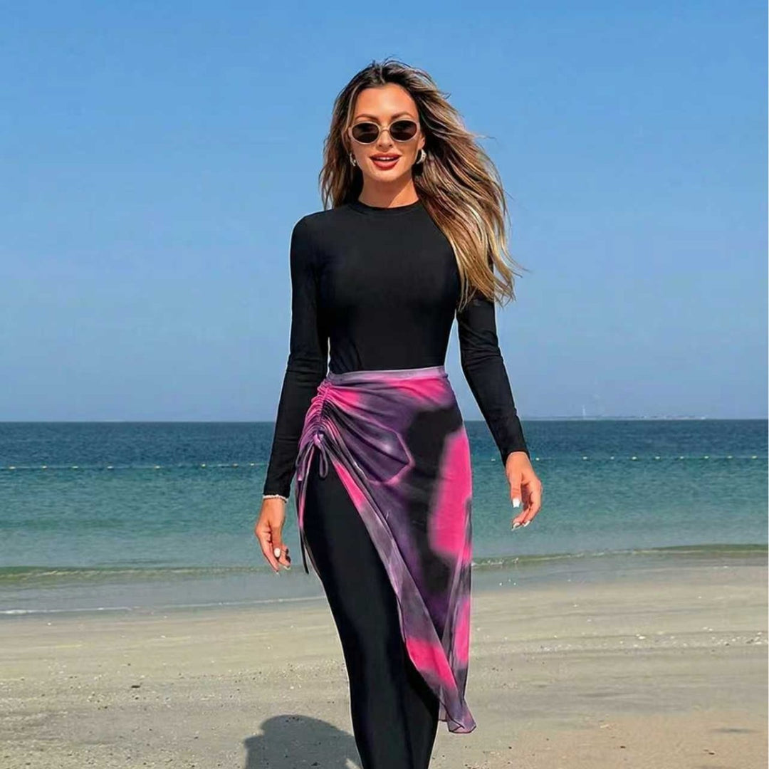 Women's Elegant Long Swimsuit with Wrap Skirt Mune Fashion