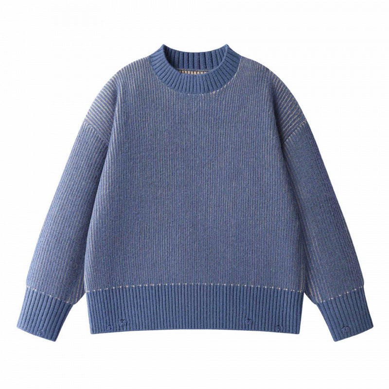 Unisex Oversize Knit Sweater with Round Neck, Ribbed Texture and Extended Hem Mune Fashion