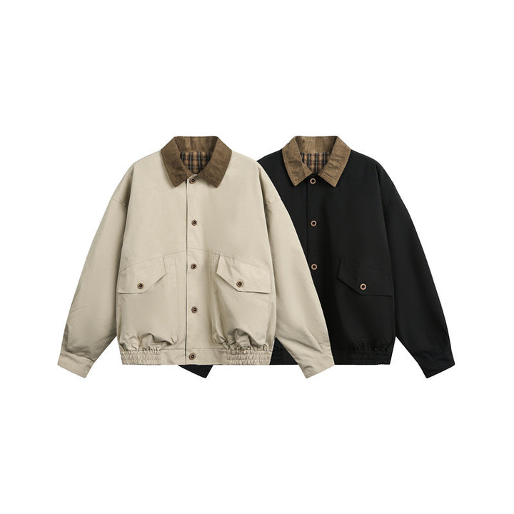 Unisex Casual cut Blouson jacket in field style with cord collar and check inner lining Mune Fashion