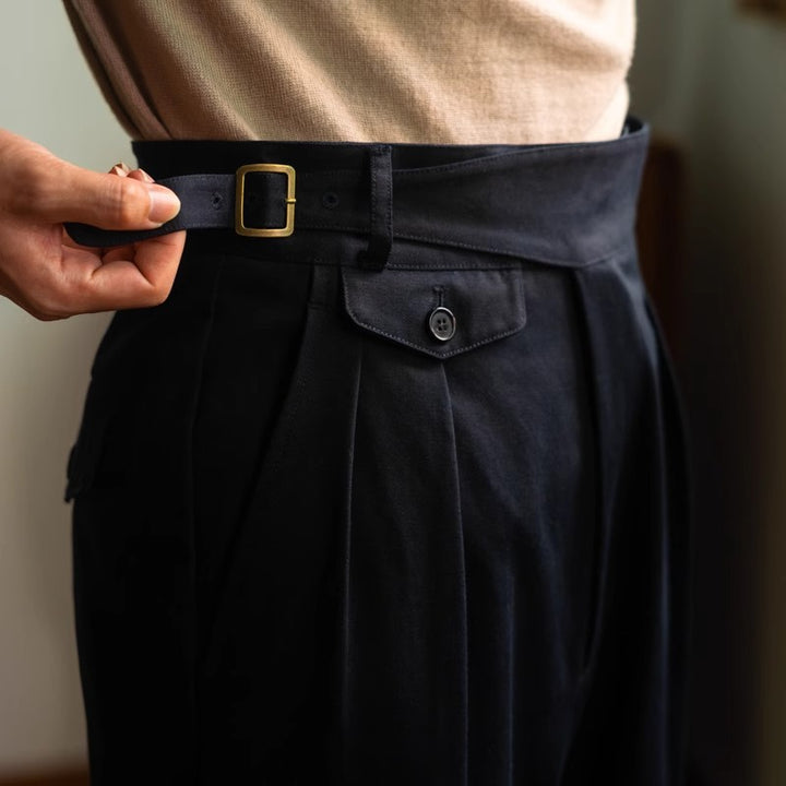Men's pleated trousers with adjustable side buckles and cuffs Mune Fashion