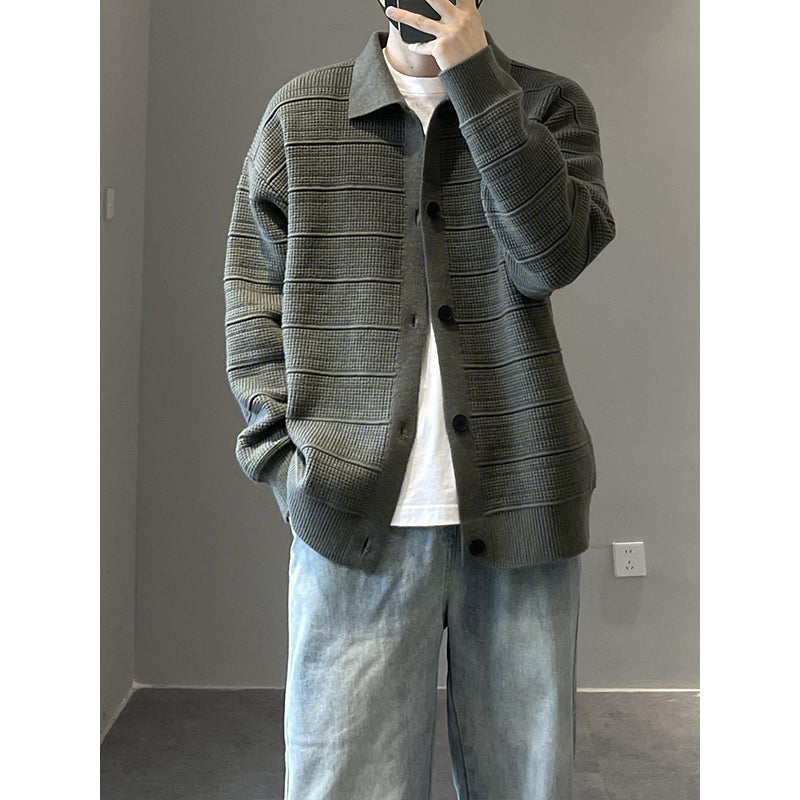 Men's Fashionable Cardigan with Structured Surface Mune Fashion