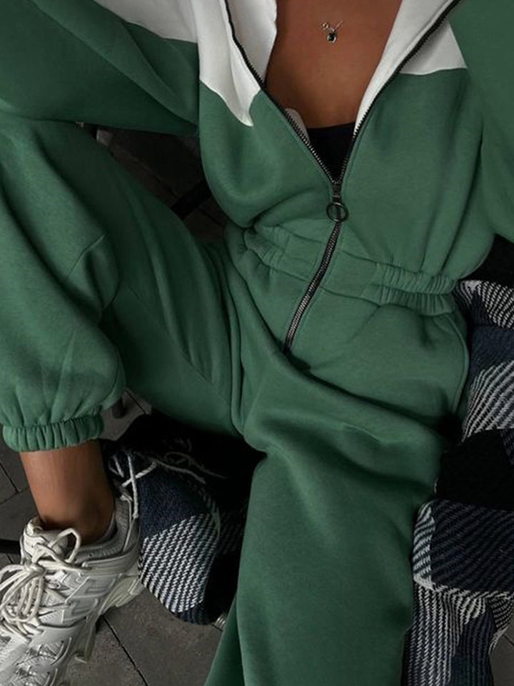Women's two-piece crop zip hoodie and high-waist relaxed pants with wide leg Mune Fashion