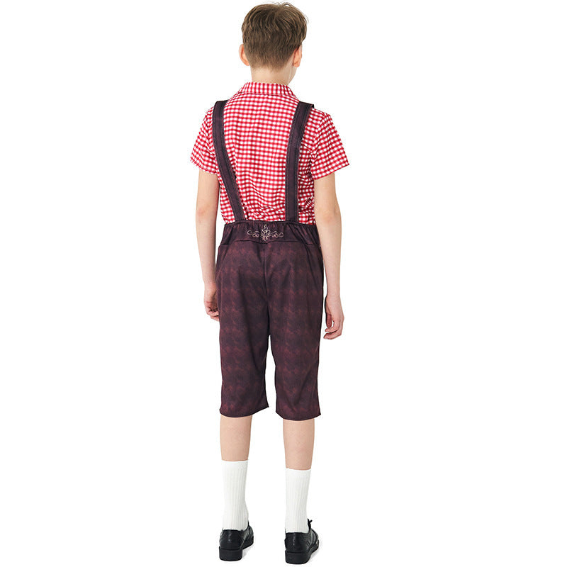 Women nan traditional Trachten lederhosen with adjustable straps and checked blouse set Mune Fashion