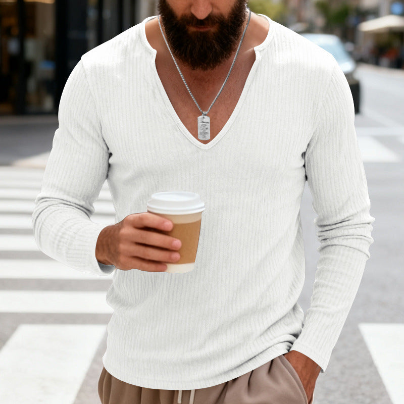 Men's ribbed V-neck long sleeve shirt made of lightweight cotton blend Mune Fashion