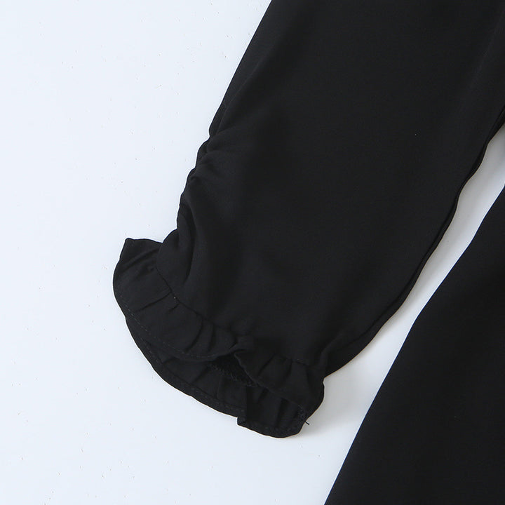 Women's A-line mini dress with ruffled square neckline, tailored silhouette, and tie straps Mune Fashion