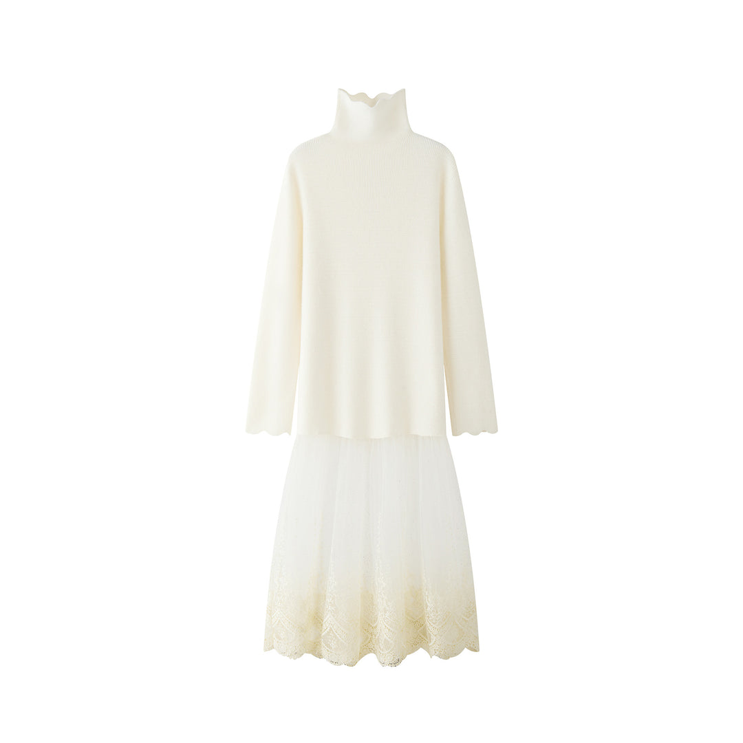 Women's Oversized Knit Dress with Stand Collar and Extended Sleeves Mune Fashion