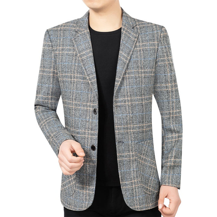 Men's Checked Slim-Fit Blazer with Textured Wool Blend and Patch Pockets Mune Fashion