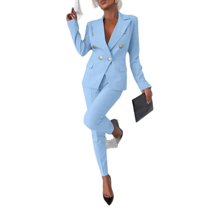 Ladies tailored double-breasted blazer with slim suit trousers Mune Fashion