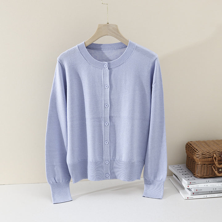 Women Fine Button Cardigan with Round Neckline, Slim Fit and Ribbed Finishes Mune Fashion