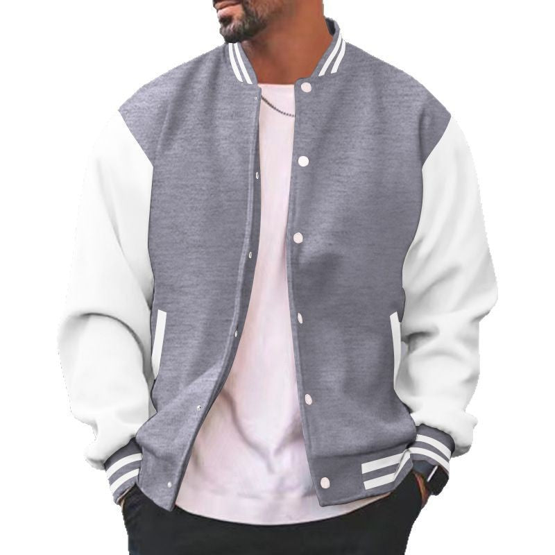 Men's varsity college bomber jacket with snap button closure, contrasting arms and ribbed cuffs Mune Fashion