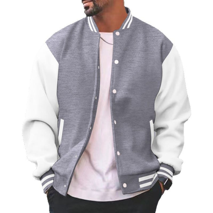 Men's varsity college bomber jacket with snap button closure, contrasting arms and ribbed cuffs Mune Fashion