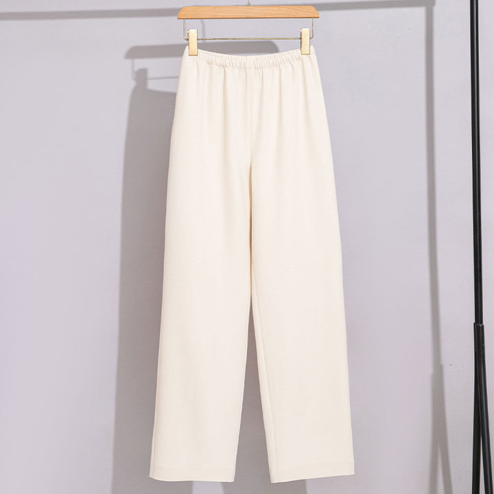 Women's High-Waist Pants with Elastic Waistband, Wide Leg and Soft Flowing Cotton Blend Mune Fashion