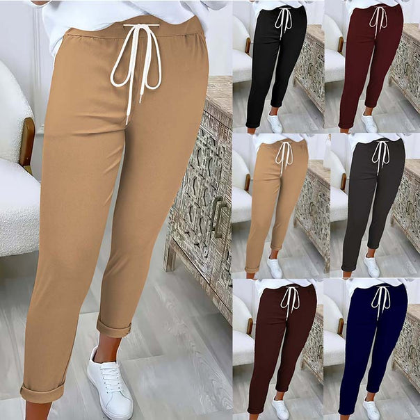 Women's tailored casual pants with drawstring and cuffed hems Mune Fashion