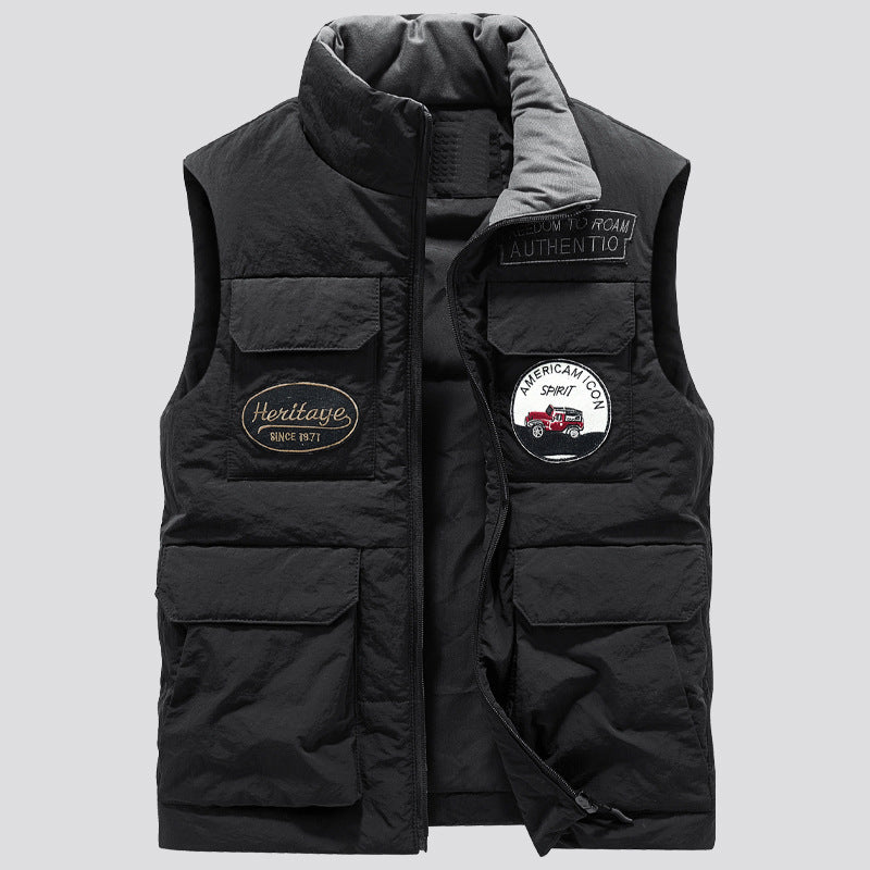 Men's Padded Utility Vest with Multiple Pockets and Badge Patches Mune Fashion