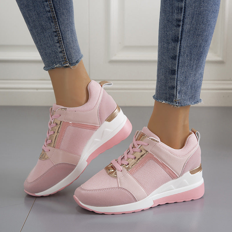Women's sporty platform sneaker with perforated microfiber upper, cushioned comfort lining, and reflective decorative stripe Mune Fashion