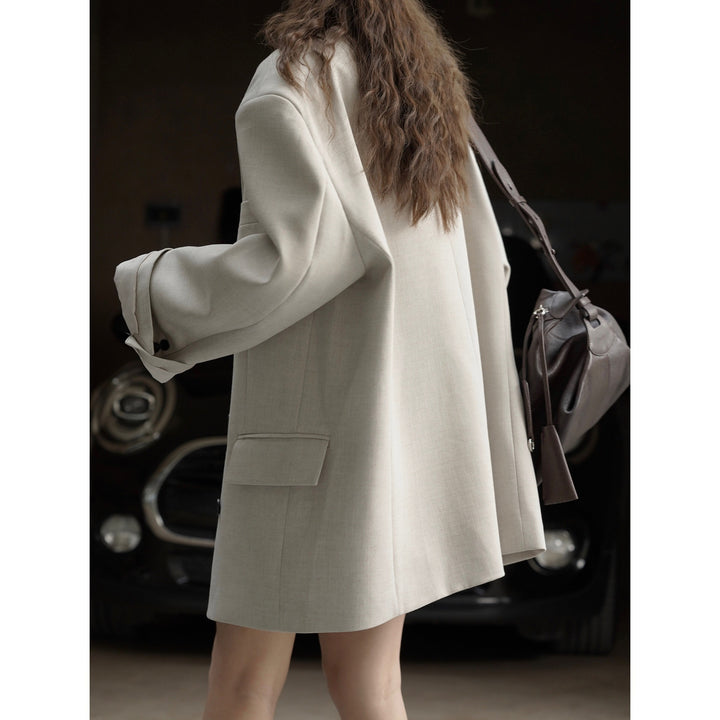 Women's Oversized Double-Breasted Blazer Coat with Extended Cut and Wide Lapels Mune Fashion