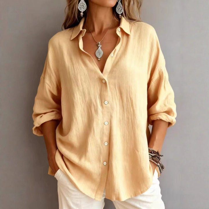 Women's Loose Linen Look Shirt with Oversized Cut and Round Hem Mune Fashion
