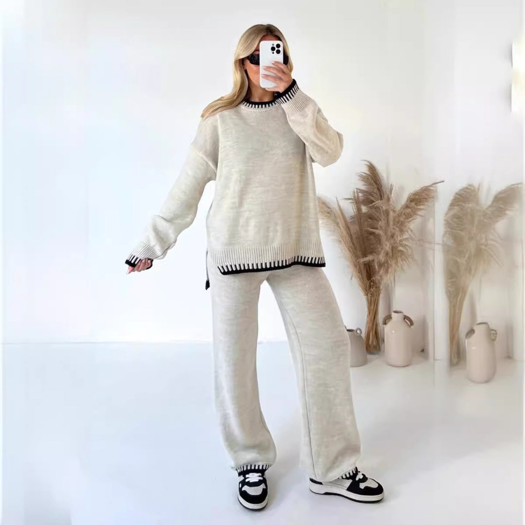 Ladies casual knitted loungewear with oversized sweater and wide knitted pants Mune Fashion