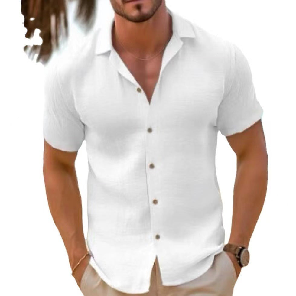 Men's Short-Sleeved Cotton Shirt with Textured Fabric Mune