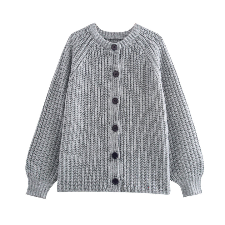 Women chunky knitted raglan cardigan with balloon sleeves and full button placket Mune Fashion