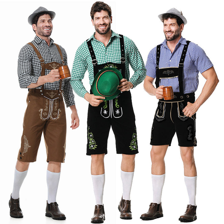 Men's Bavarian Trachten Set Knee Breeches with Embroidered Front Mirror and Adjustable Suspenders Mune Fashion