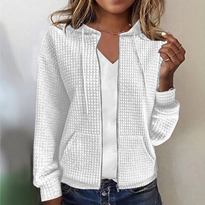 Women's quilted hooded jacket with waffle texture, full zip and kangaroo pockets Mune Fashion