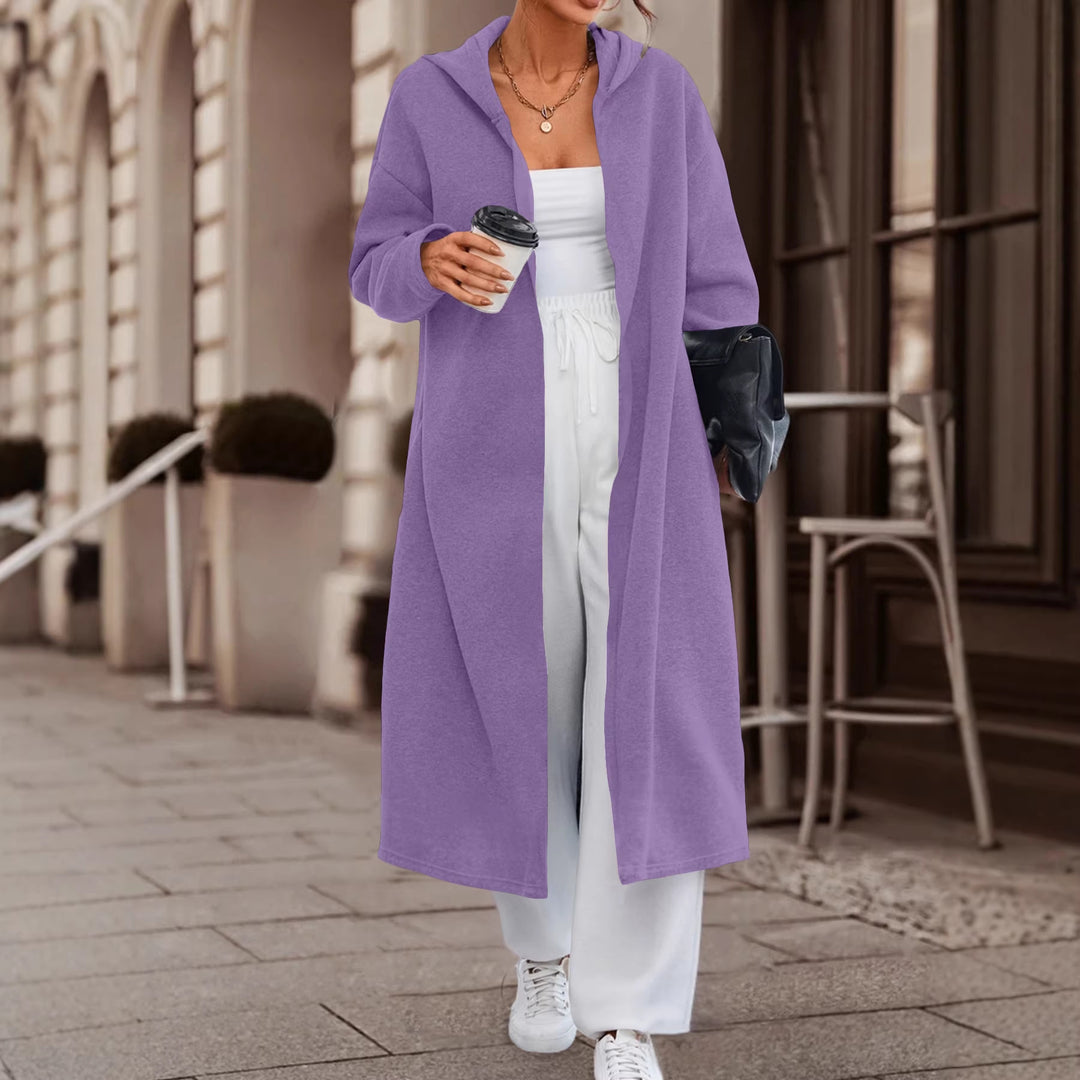 Women Long Oversized Hooded Coat with Open Front and Soft Fleece Lining