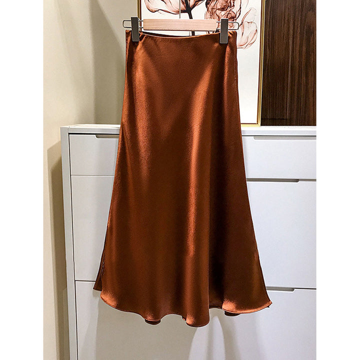 Women Flowing Satin Bias Midi Skirt with High Waist and Side Slits Mune Fashion