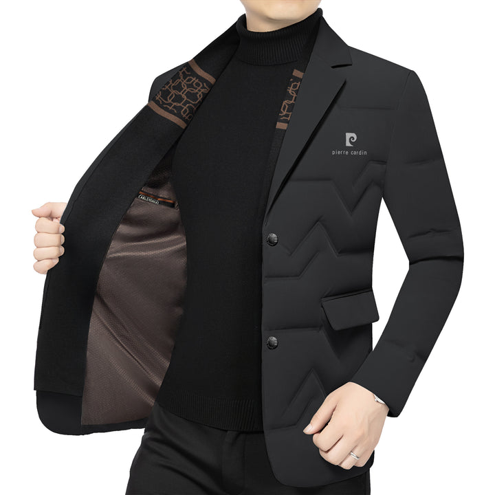 Men's Padded Business Jacket with Quilted Look and Notch Lapel Mune Fashion