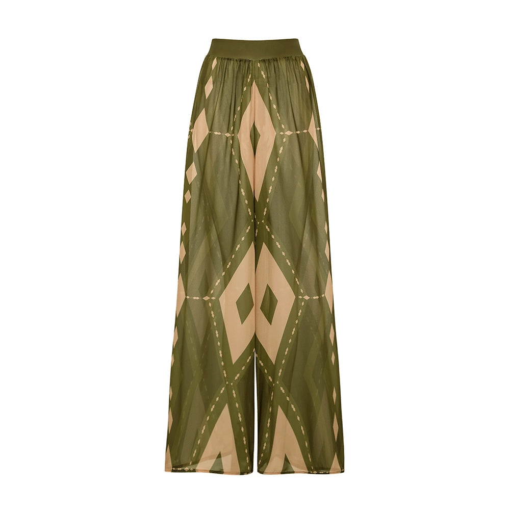 Women One-Piece Swimsuit with Voluminous Ruffle Design and Matching Fabric Pants Mune Fashion