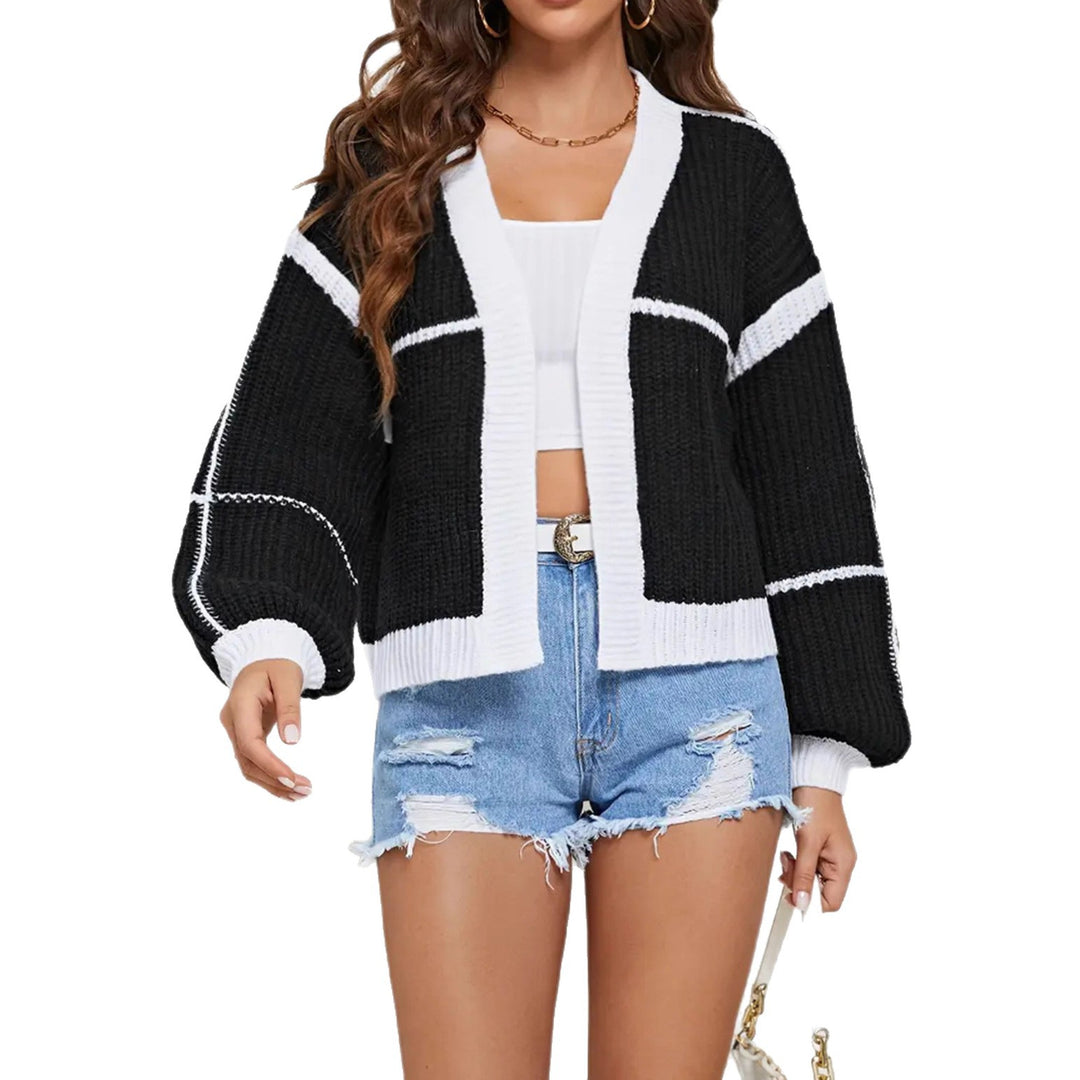 Women's Cropped Open Knitted Cardigan with Boxy Silhouette and Balloon Sleeves Mune Fashion