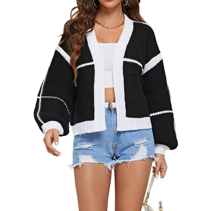 Women's Cropped Open Knitted Cardigan with Boxy Silhouette and Balloon Sleeves Mune Fashion