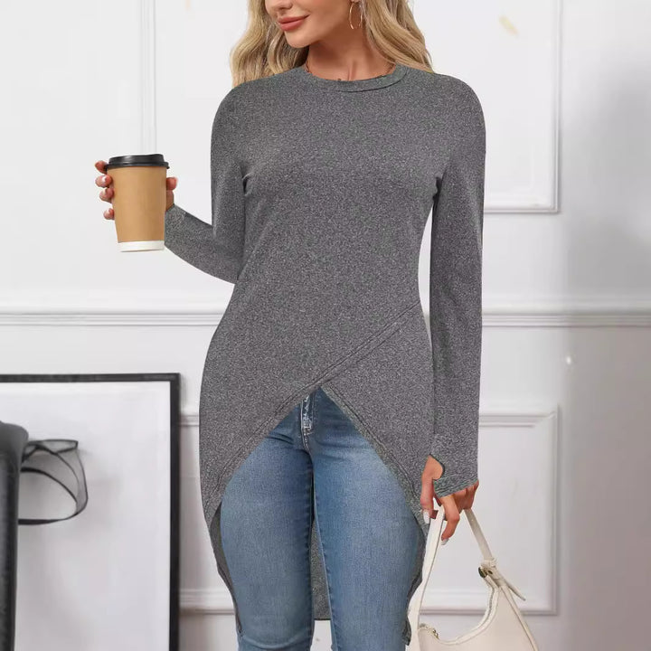Women Long Asymmetrical Tunic Top with Overlapping Front and Side Slits Drune