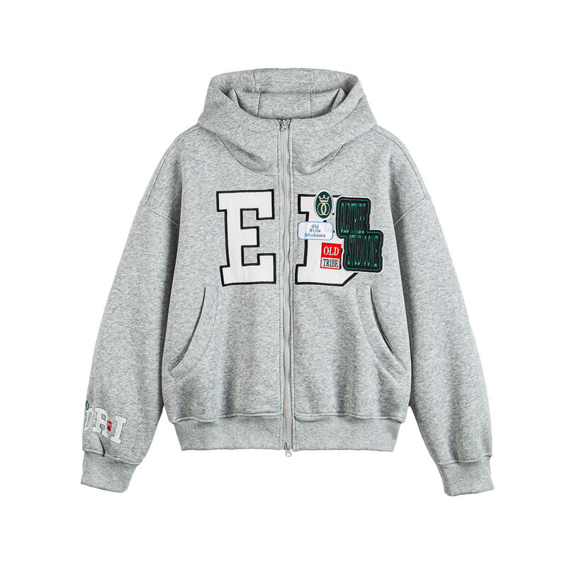 Unisex Oversize Hoodie Zip Jacket with Collegiate Patches Mune Fashion
