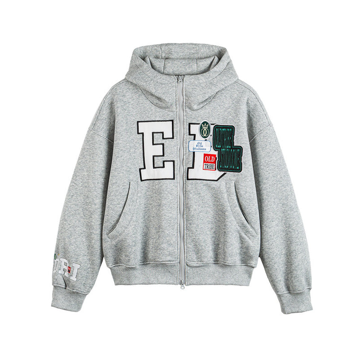 Unisex Oversize Hoodie Zip Jacket with Collegiate Patches Mune Fashion