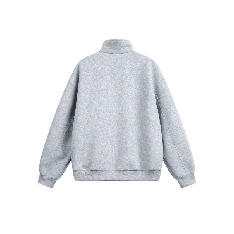 Unisex Lockeres Sweatshirt with short zipper, stand-up collar, and cotton fleece inside Mune Fashion