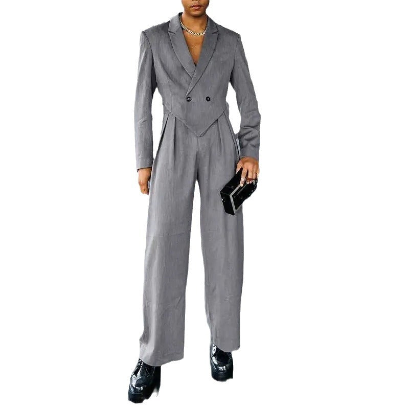 Ladies nan Business set with asymmetrical draped blazer and pleated pants with elastic waistband Mune Fashion