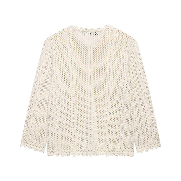 Women Loose Crochet Knit Cardigan with Fine Lace Pattern and Scallop Hem Mune Fashion