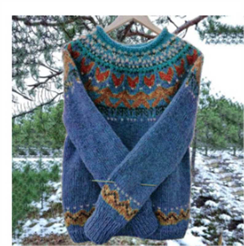 Women's Norwegian sweater made of wool blend with round neck and traditional Fair Isle yoke Mune Fashion