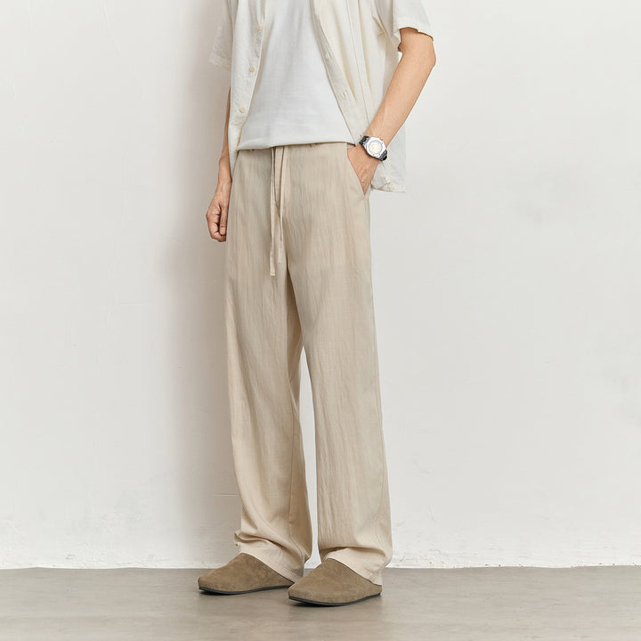 Men's Lightweight Linen Pants with Drawstring and Straight Leg Mune Fashion