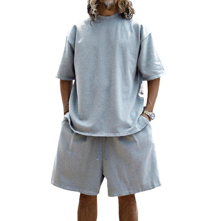 Men's casual short-sleeve shirt with loose sweat shorts made of heavy cotton jersey Mune Fashion